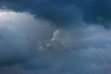 In the evening, the sky was very thick with many clouds. The clouds enclosed the sky as if there was a new world behind them, and the layers of clouds were spectacular.