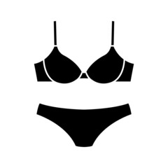 Underwear bra and panties black glyph icon isolated. Vector - obrazy, fototapety, plakaty