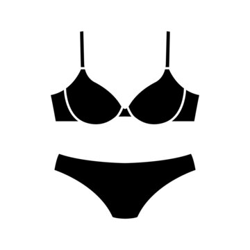 Underwear bra and panties black glyph icon isolated. Vector