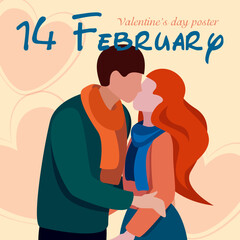 Naklejka premium Kissing couple. Postcard for February 14 