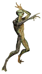 3D Rendering Green Alien on White