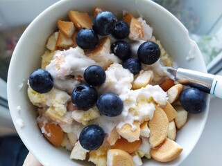 Cereal mussli with blueberries breakfast