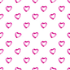 Seamless pattern with bright hand painted watercolor hearts - 477117263