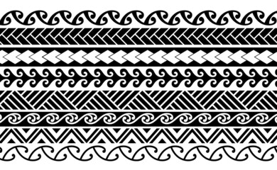 polynesian maori pattern vector illustration wallpaper tile tatto design line tribal 문신도안 건대타투 마오리 - obrazy, fototapety, plakaty