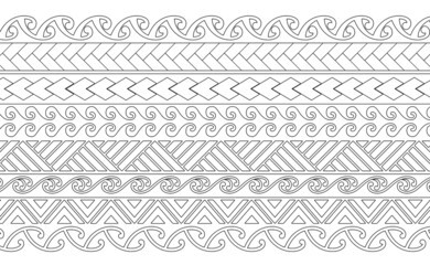 polynesian maori pattern vector illustration wallpaper tile tatto design line 문신도안 건대타투 마오리 - obrazy, fototapety, plakaty