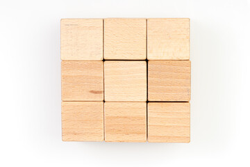 Wooden cubes on a white background