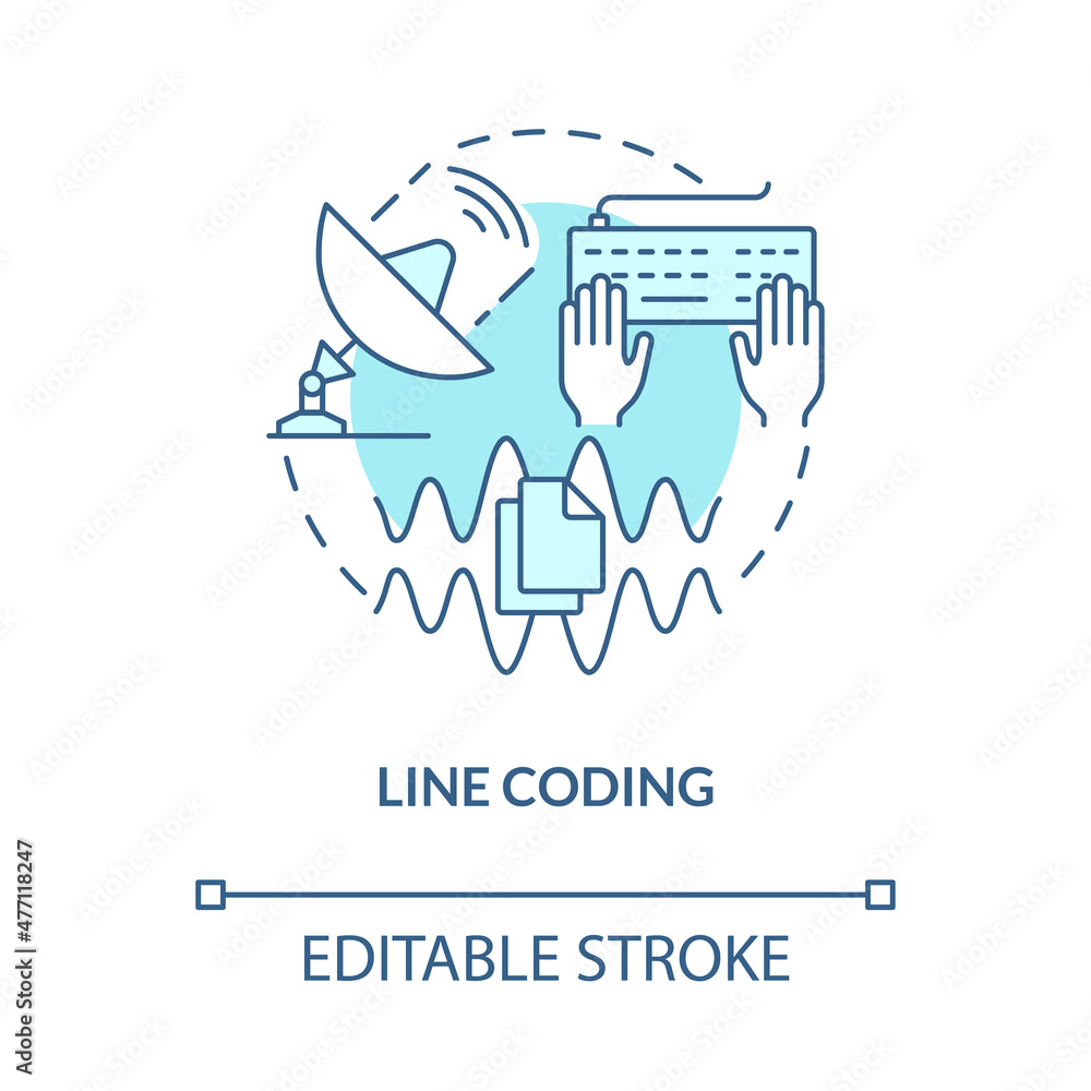 Poster line coding turquoise concept icon. telecommunication system abstract idea thin line illustration. i
