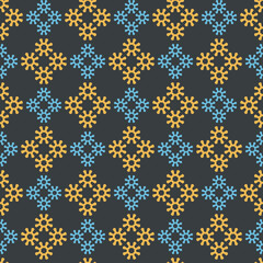 Colorful background image with geometric elements on black background. Fabric texture swatch, seamless wallpaper. Vector illustration