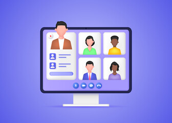 Online meeting. People communicate with each other by video connection.