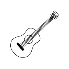 Fototapeta premium Hand drawn doodle acoustic guitar. Vector clipart. Outline. Musical instrument.