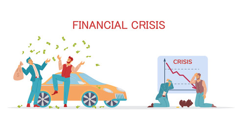 Obraz premium Financial crisis, rich people who have lost their savings, income in flat vector