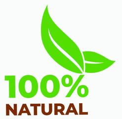 100% natural green badge vector