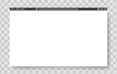 Web browser window. Vector. Computer internet page interface template. Flat empty tab frame with search bar.Design of simple pc website mockup.Blank isolated site for desktop.WWW webpage illustration