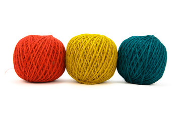 Three multi-colored skeins of jute twine for crocheting