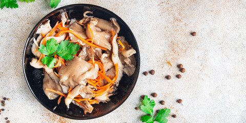 oyster mushrooms food salad  pickled mushroom healthy meal food snack on the table copy space food background rustic top view