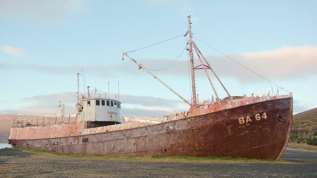 View of oldest steel ship from Iceland , ghost ship Gardar BA 64 , static