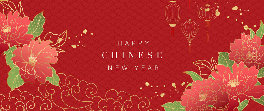 Chinese new year background vector. Oriental festive art design for place text and product images. Design for sale banner, cover and invitation.