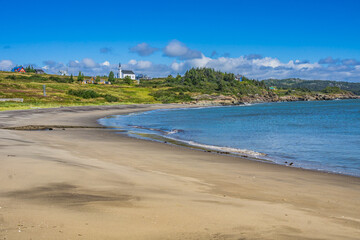 View on a summer day on Magpie haven, a small village on the scenic road 138 in Cote Nord region of...