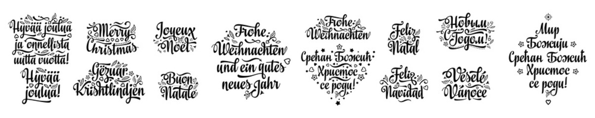 Multilingual Christmas lettering. English translation - Happy Christmas