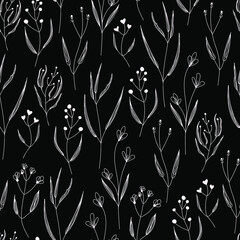 Seamless vector floral graphic pattern on Black background for printing on fabric, for website background