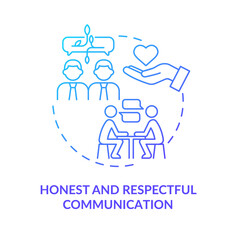 Honest and respectful communication blue gradient concept icon. Teambuilding method abstract idea thin line illustration. Isolated outline drawing. Roboto-Medium, Myriad Pro-Bold fonts used - obrazy, fototapety, plakaty