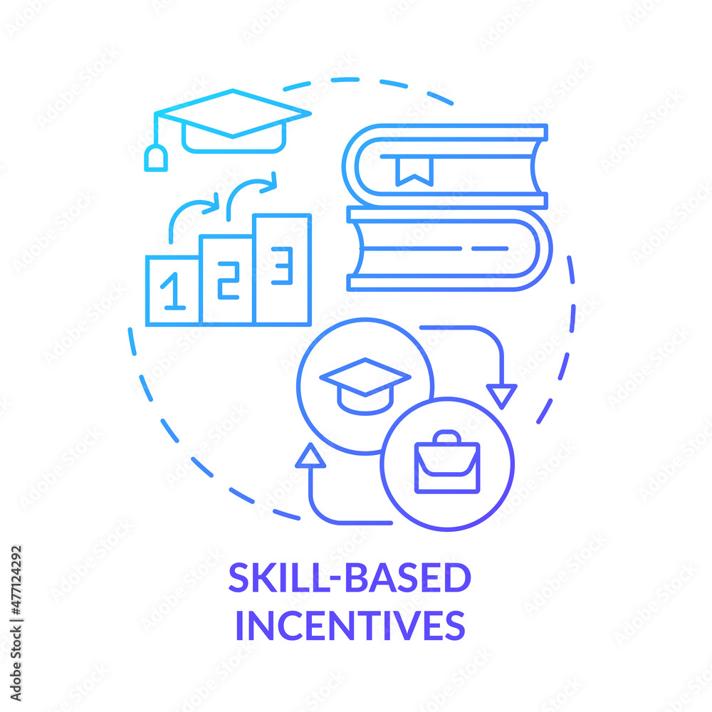 Poster skill-based incentives blue gradient concept icon. development of team members abstract idea thin li