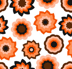 Abstract Hand Drawing 70s Retro Mandala Flowers Seamless Vector Pattern Isolated Background 