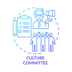 Culture committee blue gradient concept icon. Cross team and corporate values abstract idea thin line illustration. Isolated outline drawing. Roboto-Medium, Myriad Pro-Bold fonts used - obrazy, fototapety, plakaty