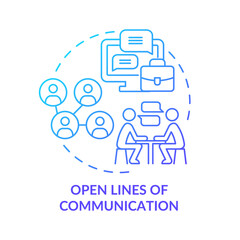 Open lines of communication blue gradient concept icon. Team issues solution abstract idea thin line illustration. Isolated outline drawing. Roboto-Medium, Myriad Pro-Bold fonts used
