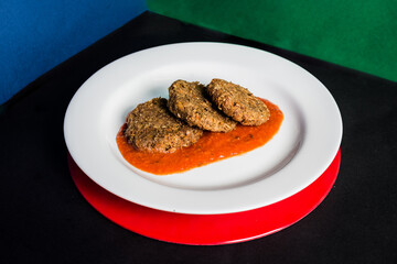 Delicious Pizza Burger Classic Homemade Artisan Tomato Sauce Sausage Cheese Onion Chicken Meat Pasta Shrimp Restaurant Menu Gourmet on a wooden table