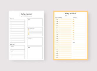 Daily planner template. Set of planner and to do list. Modern planner template set. Vector illustration. 