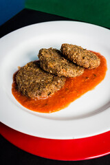 Delicious Pizza Burger Classic Homemade Artisan Tomato Sauce Sausage Cheese Onion Chicken Meat Pasta Shrimp Restaurant Menu Gourmet on a wooden table