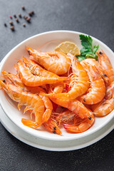 shrimp food prawns seafood pescetarian diet meal snack copy space food background rustic 