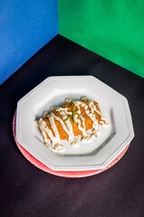 Delicious Pizza Burger Classic Homemade Artisan Tomato Sauce Sausage Cheese Onion Chicken Meat Pasta Shrimp Restaurant Menu Gourmet on a wooden table