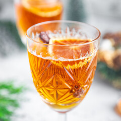 sparkling mulled wine christmas cocktail , grog wine spices new year drink sweet beverage copy...