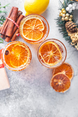 sparkling mulled wine christmas cocktail , grog wine spices new year drink sweet beverage copy space food background 