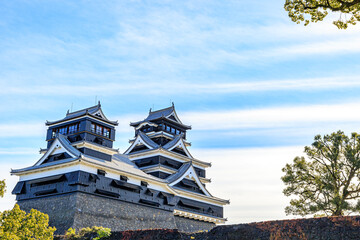 加藤神社から見た修復された秋の熊本城　熊本県熊本市　Restored autumn...