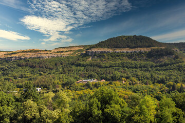 Aerial view over Veliko Tarnovo hills in Bulgaria.