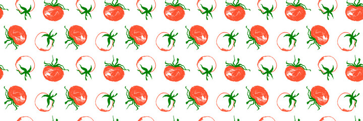 Vector Tomatoes pattern seamless for label tomato paste or Tomato juice packaging. Hand-drawn vegetarian background. Organic vegetables. Vegan ornament for eco market banner, healthy food flyer — Bio.