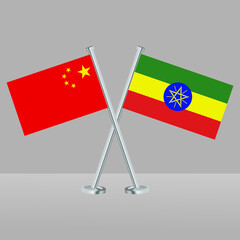 Crossed flags of Ethiopia and China. Official colors. Correct proportion. Banner design
