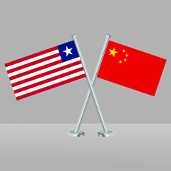 Crossed flags of Liberia and China. Official colors. Correct proportion. Banner design
