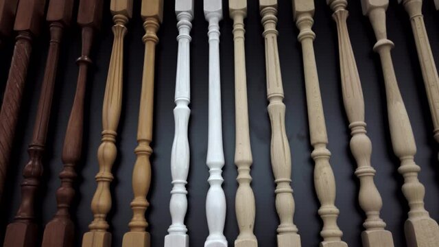 different types and colors of wooden balusters for stairs