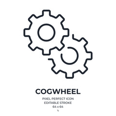 Cogwheel editable stroke outline icon isolated on white background flat vector illustration. Pixel perfect. 64 x 64.