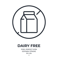 Dairy free editable stroke outline icon isolated on white background flat vector illustration. Pixel perfect. 64 x 64.