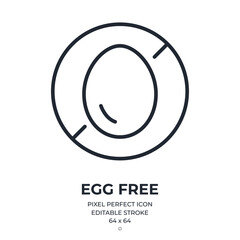 Egg free editable stroke outline icon isolated on white background flat vector illustration. Pixel perfect. 64 x 64.