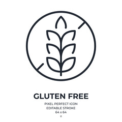 Gluten free editable stroke outline icon isolated on white background flat vector illustration. Pixel perfect. 64 x 64. - obrazy, fototapety, plakaty