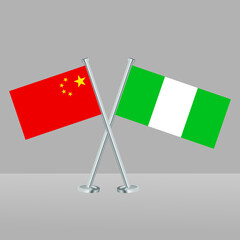 Crossed flags of Nigeria and China. Official colors. Correct proportion. Banner design
