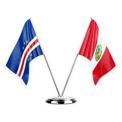 Two table flags isolated on white background 3d illustration, cape verde and peru