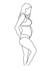 Vector continuous line art of A pregnant woman stands in profile 
