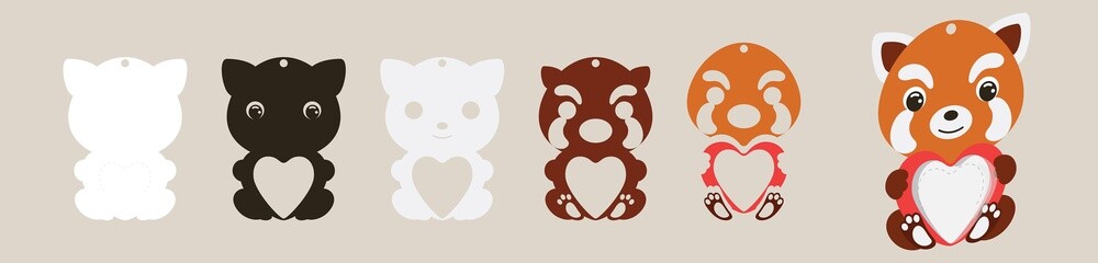 Cute red panda candy ornament. Layered paper decoration treat holder for dome. Hanger for sweets, candy for birthday, baby shower, valentine days. Print, cut out, glue. Vector stock illustration